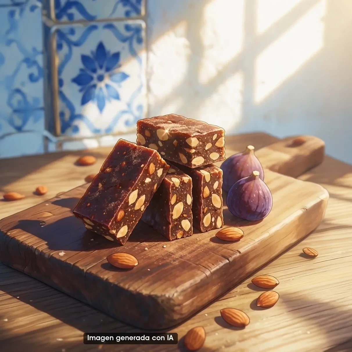 Turrón de higo: almendra, higo seco y miel de romero (imagen generada con IA)