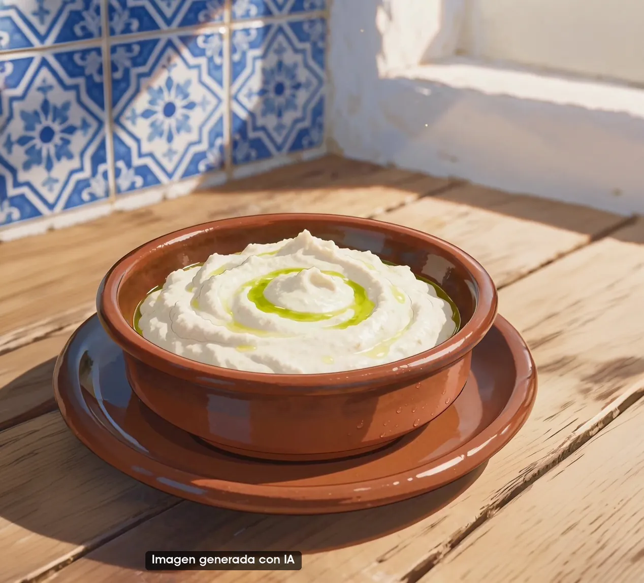 Ajoblanco con almendra de Adra, fino y bien fresquito (imagen generada con IA)