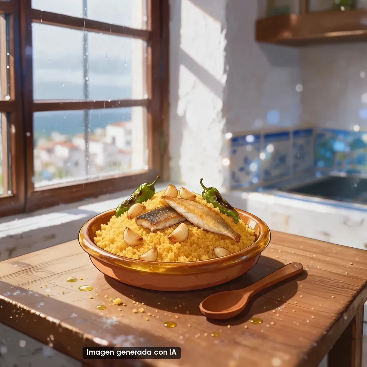 Migas de harina de sémola, con su compaña (imagen generada con IA)