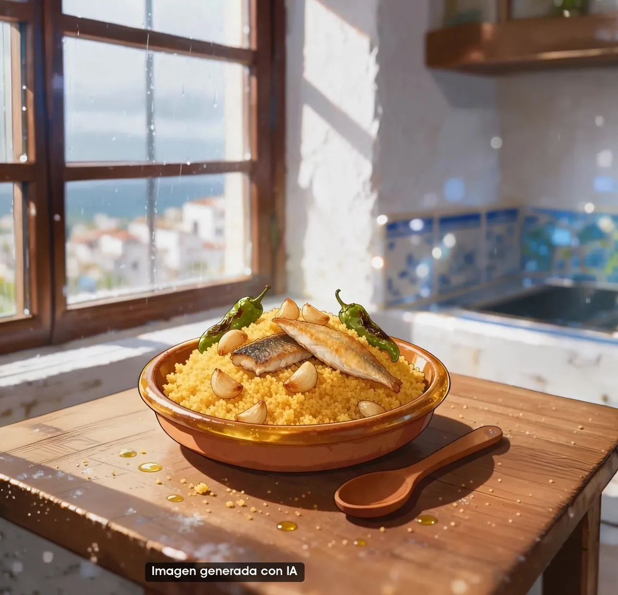 Migas de harina de sémola, con su compaña (imagen generada con IA)