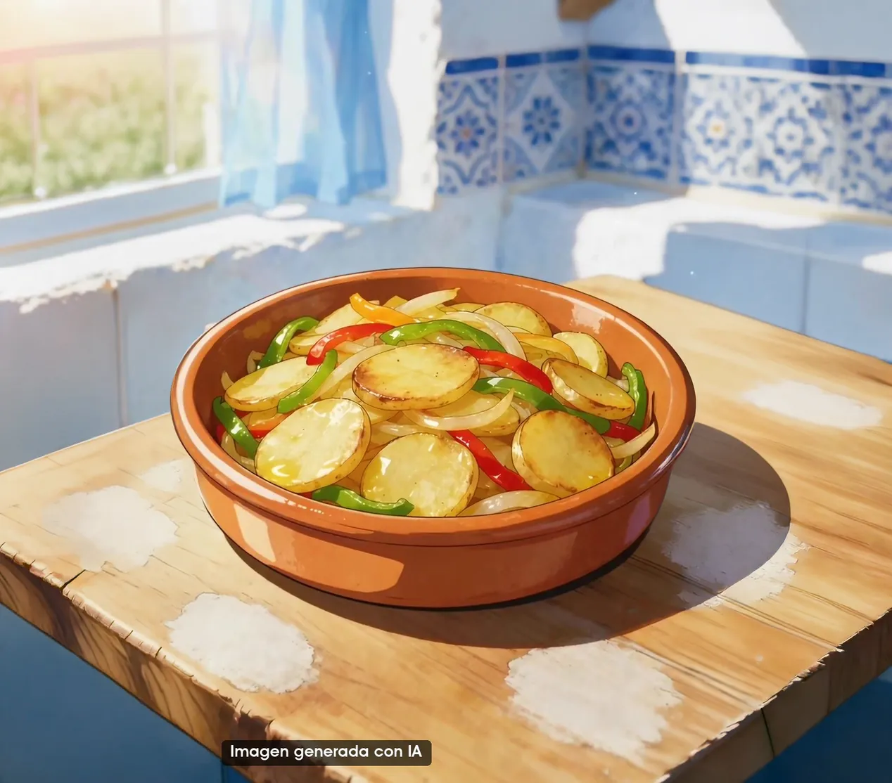 Patatas a lo pobre con papas nuevas de Adra (imagen generada con IA)